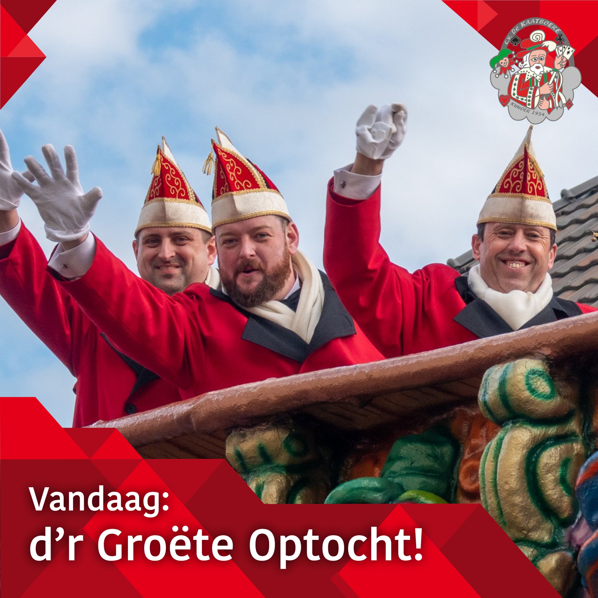 Vandaag: D’r groëte optoch van Kunder en Voelender! 🤩
Uiteraard is aansluitend d'r afterparty in 't Kunderhoes!