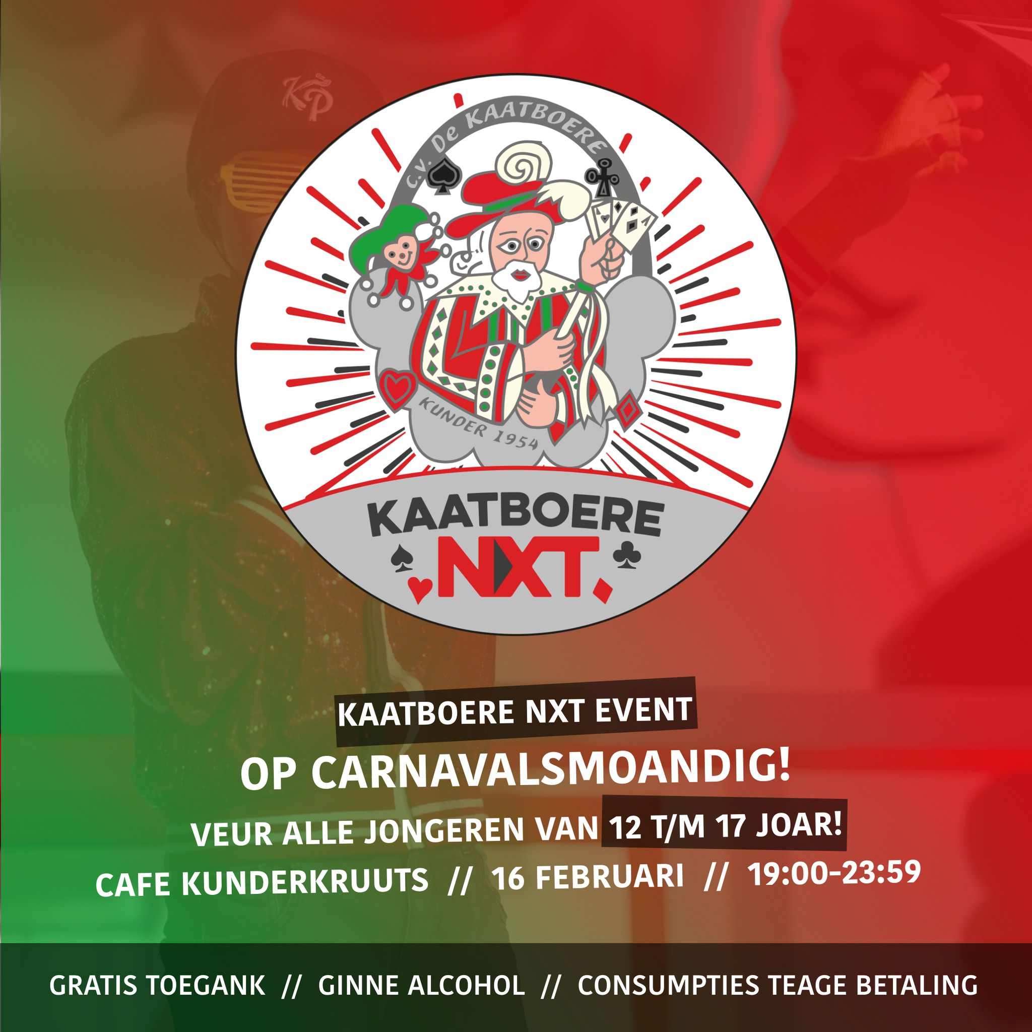 Vandaag: KAATBOERE NXT EVENT!
Veur alle jongeren van 12 t/m 17 joar. Tot venoavend! 👋🏼