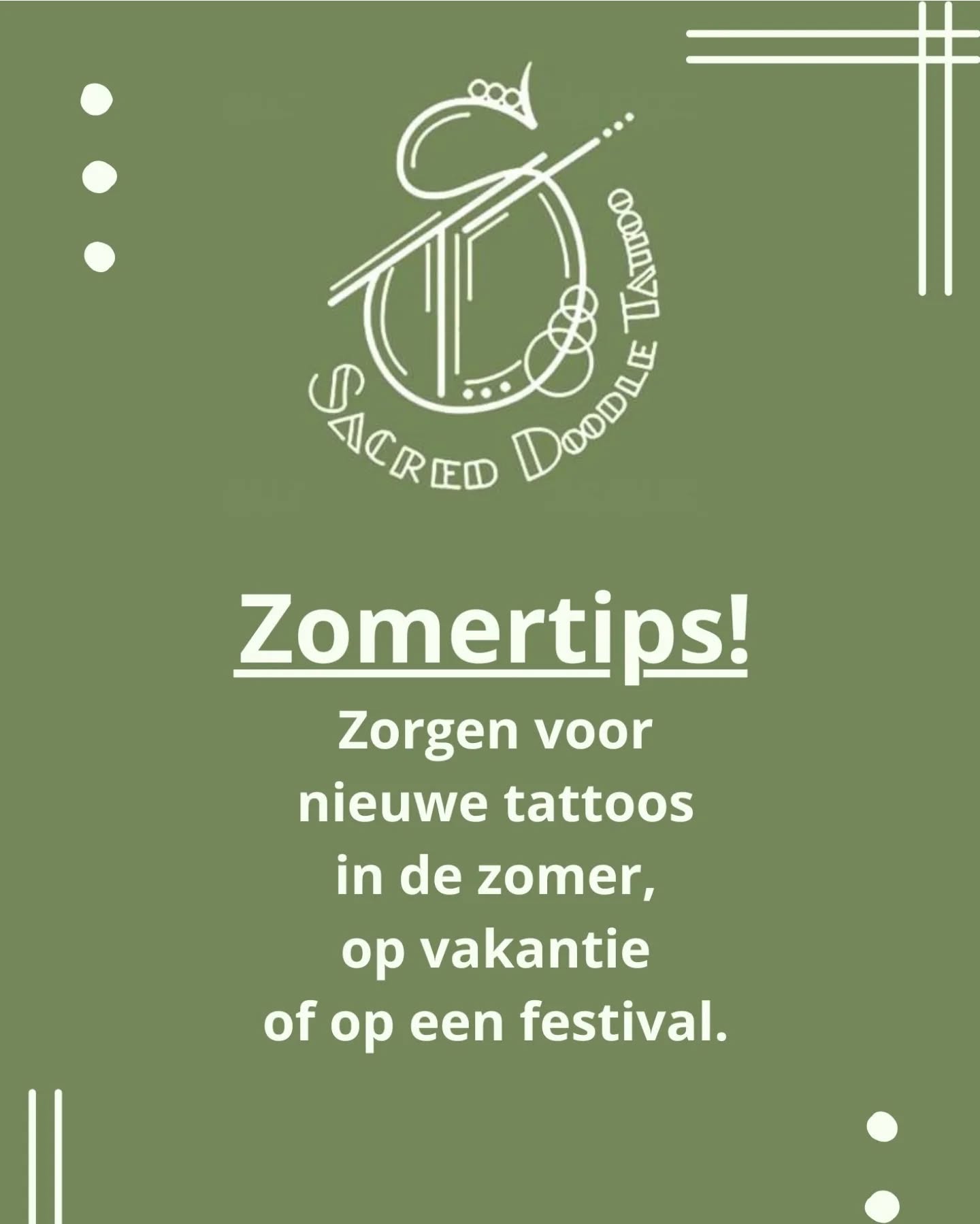 Met al dat heerlijke warme zonnige (bijna) zomer weer vraagt een nieuwe tatoeage om wat meer zorg en liefde♥️🍃🌞Hier wat fijne verzorg tips om jouw prachtige nieuwe tattoo zo goed mogelijk te verzorgen, terwijl jij heerlijk van het weer, je vakantie of een festival kan genieten!🙏♥️De liefde en zorg die jij in je tattoo stopt zie je terug in een mooi genezen aanwinst waarmee jij, net als de zon, prachtig aan het shinen bent!🌞♥️#tattoolife #lovetattoo #summertattoo #tattoocare #tattooartist #sunnyday #tattootips #selflove #love #tattoo