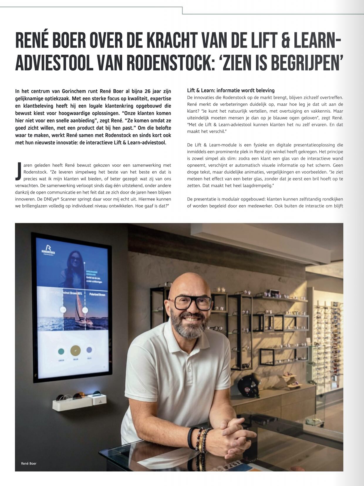 Alles over ons Lift & Learn scherm in het vakblad Opticien#renéboer #gorinchem #rodenstock #int....