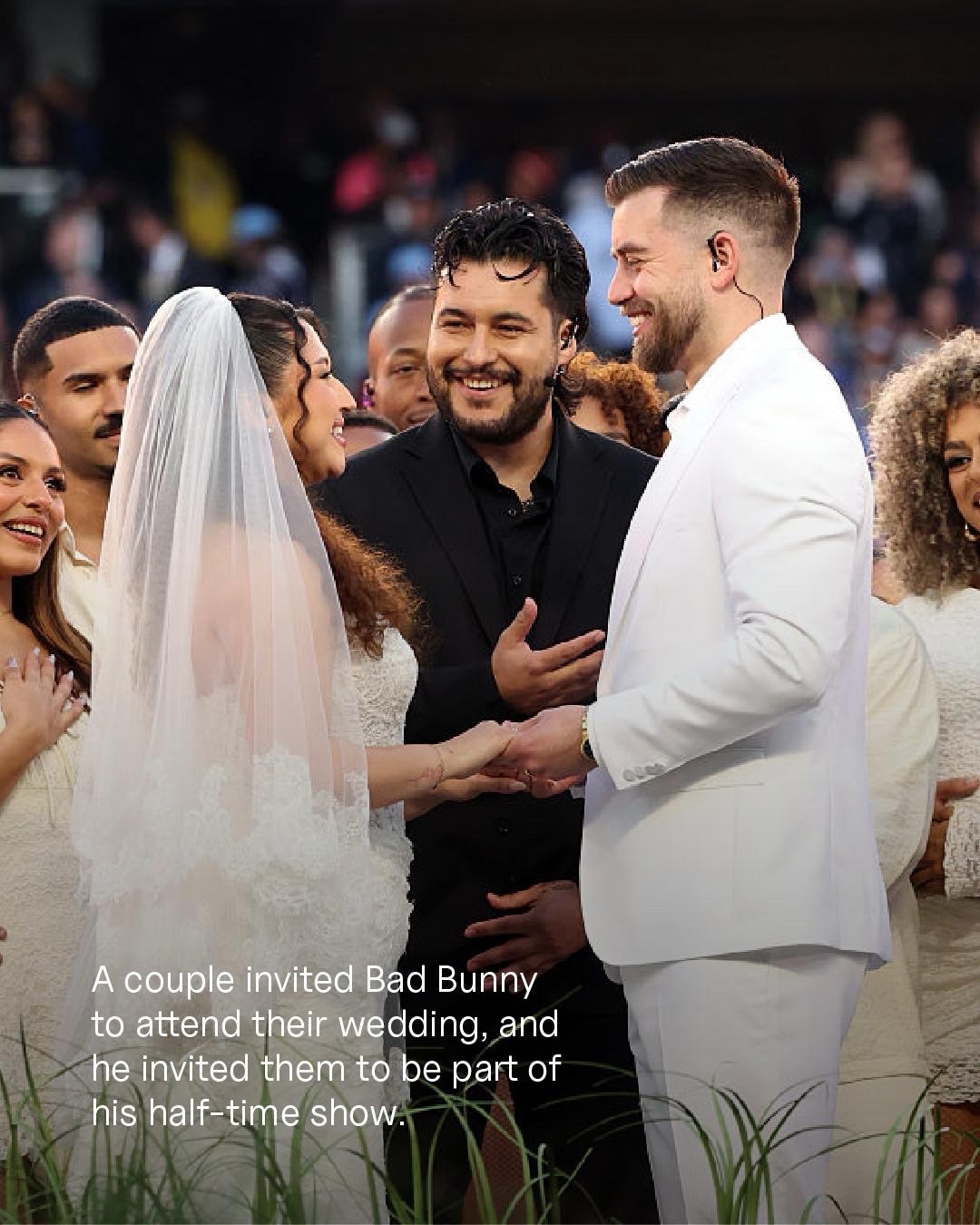 Real connections on the world’s biggest stage.
Real love had a moment at the Super Bowl, when @badbunnypr invited a couple to get married during his Super Bowl LX performance.
The message is clear: love always prevails.