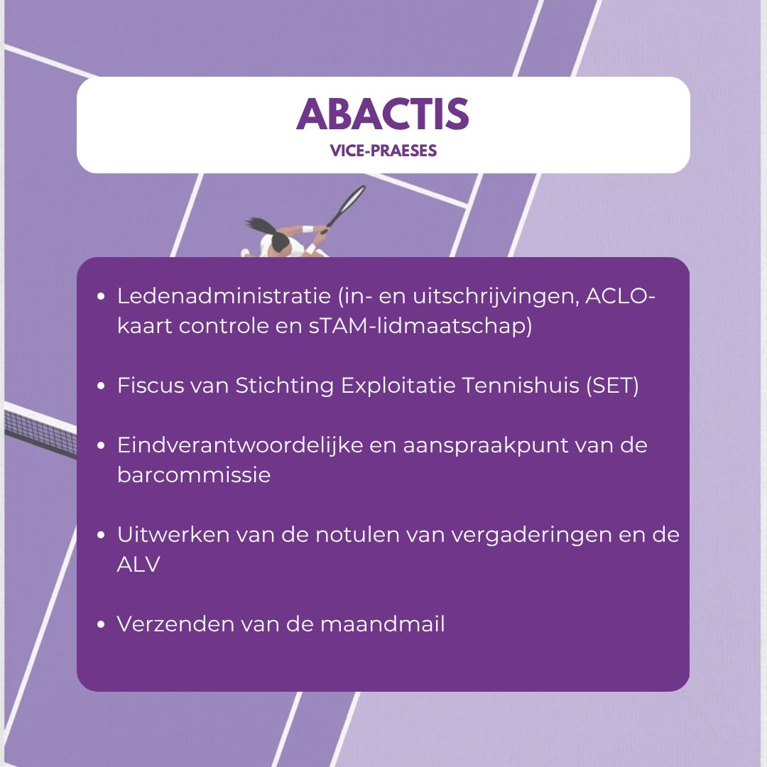 Word jij de nieuwe abactis?
Deadline 20 mei 2026
De komende tijd zullen we per functie de hoofdtaken van het TAM bestuur uitlichten.
Wil je meer weten over het leven van een abactis van TAM?
Schroom dan niet om contact op te nemen met Maarten!
Dit kan via abactis@tam.nl of door te appen naar 06-34407698.
Ben je al helemaal overtuigd? Mail dan jouw CV + motivatie naar: sollicitatie@tam.nl
