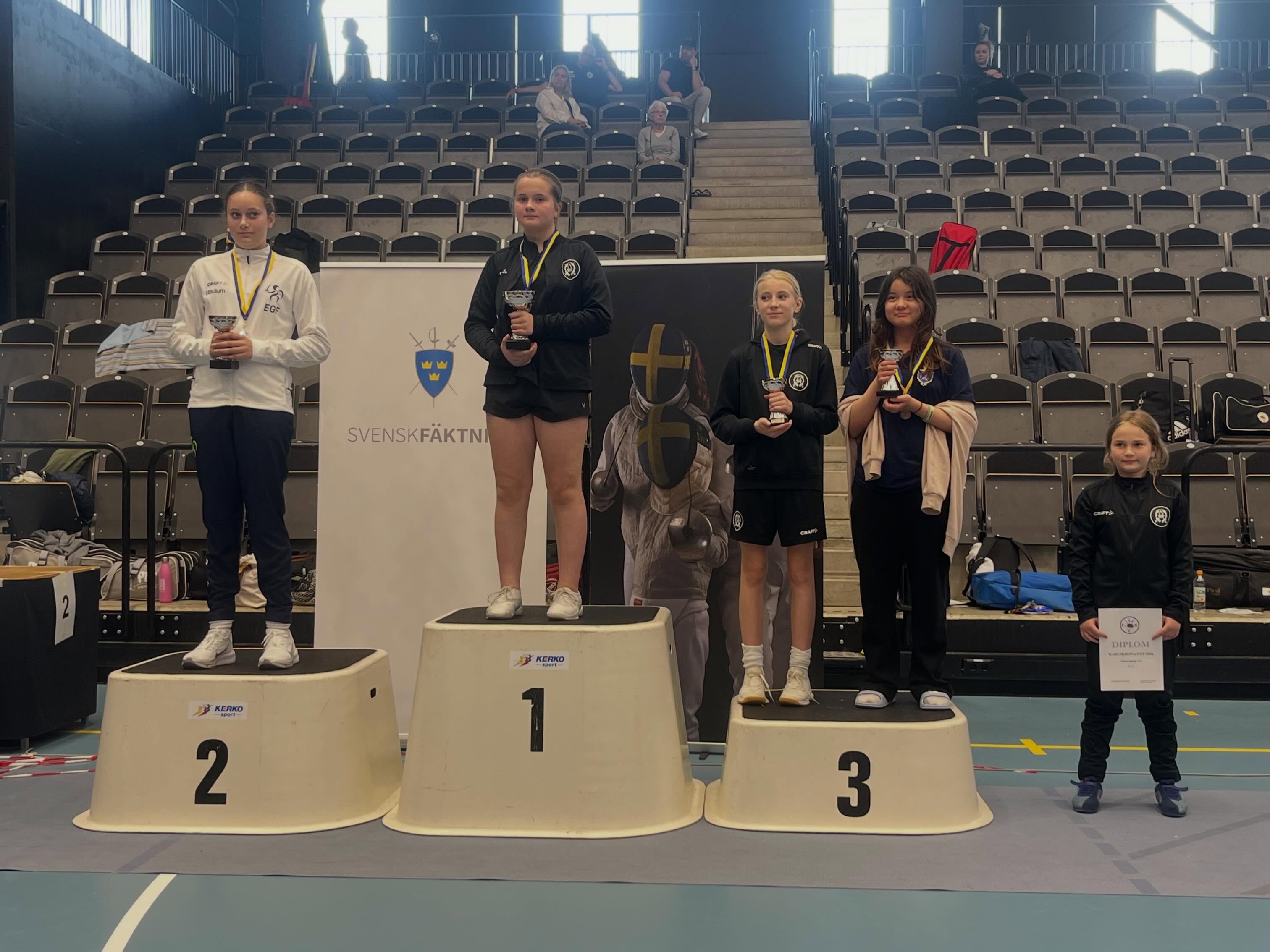 Sista stora tävlingen på säsongen och som vanligt är det USM i Karlskrona som levererar👊
Under två hektiska dagar kämpade våra tappra Ängby fäktare i Karlskrona och tog hem flera medaljer, bra erfarenheter och glada minnen👌 I U13 klasserna blev det totalt fem stycken medaljörer från Ängby. Hos damerna fick Vera-Li en fin tredjeplats och Wilma knep guldmedaljen efter en bra tävling🥉🥇 Hos herrarna var det hela tre Ängby:are på pallen🤝 Miliam och Vincent fick dela på bronset, medan Valentin var den som stod segrande och fick förstaplatsen🥉🥉🥇 I åldersklassen över, U15 så blev det medaljer där också. Jonathan fäktare fantastiskt hela helgen och tog guldet för herrarna🥇💪 Carolina lyckades också fäkta till sig en välförtjänt tredjeplats i damklassen🥉👏
På U17 sidan så blev det flera triumfer där också. Både Alvar och Jonathan hamnade på pallen vid söndagens slut🫡 Alvar var den som kammade hem förstaplatsen och Jonathan fick nöj sig med bronset i denna klass🥉🥇 Det blev tyvärr inga medaljer hos damerna här, men det var fortfarande bra insatser från de startande. Vi hade såklart flera domare och ledare på plats som vi också måste tacka😤 Utan er hade det varit ett riktigt USM🙏
Nu är det snart sommarlov, men vi på Ängby slutare aldrig att träna. Vi ska jobba ännu hårdare och visa vart skåpet ska stå nästa säsong👊
#svartvittguld #ängbyärbäst