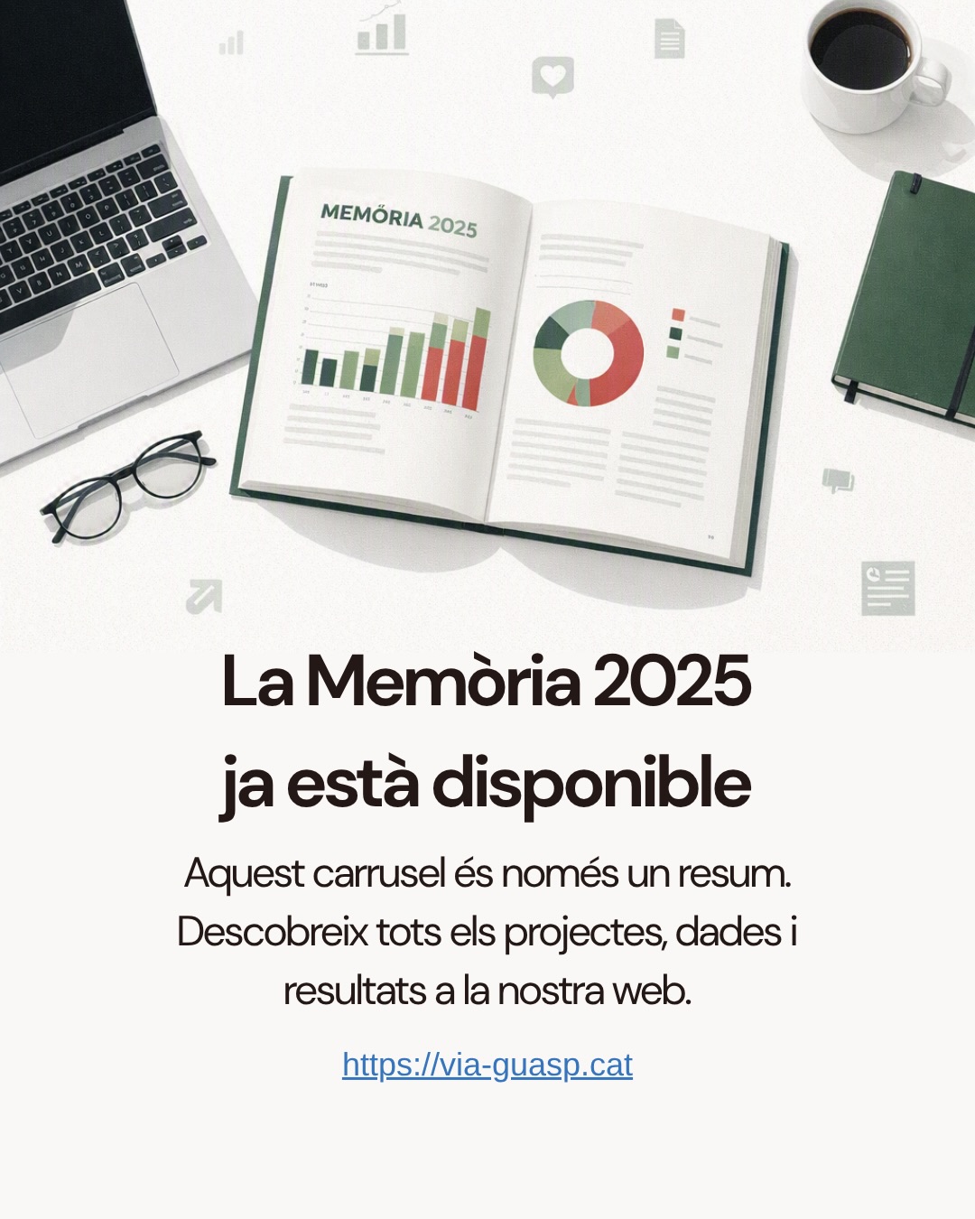 📊 La Memòria del 2025!
Darrere de cada dada hi ha persones, històries i un compromís compartit per defensar els drets i la dignitat de les persones amb diagnòstic en salut mental.
En aquest carrusel us compartim un resum d’algunes de les fites més destacades del 2025. Si voleu conèixer amb més detall la nostra activitat, els projectes desenvolupats i l’impacte de la Fundació durant aquest any, ja podeu consultar la Memòria 2025 completa a la nostra web.
🔗 Enllaç a la bio.
#FundacioViaGuasp #SalutMental #Inclusió #Drets #TercerSector