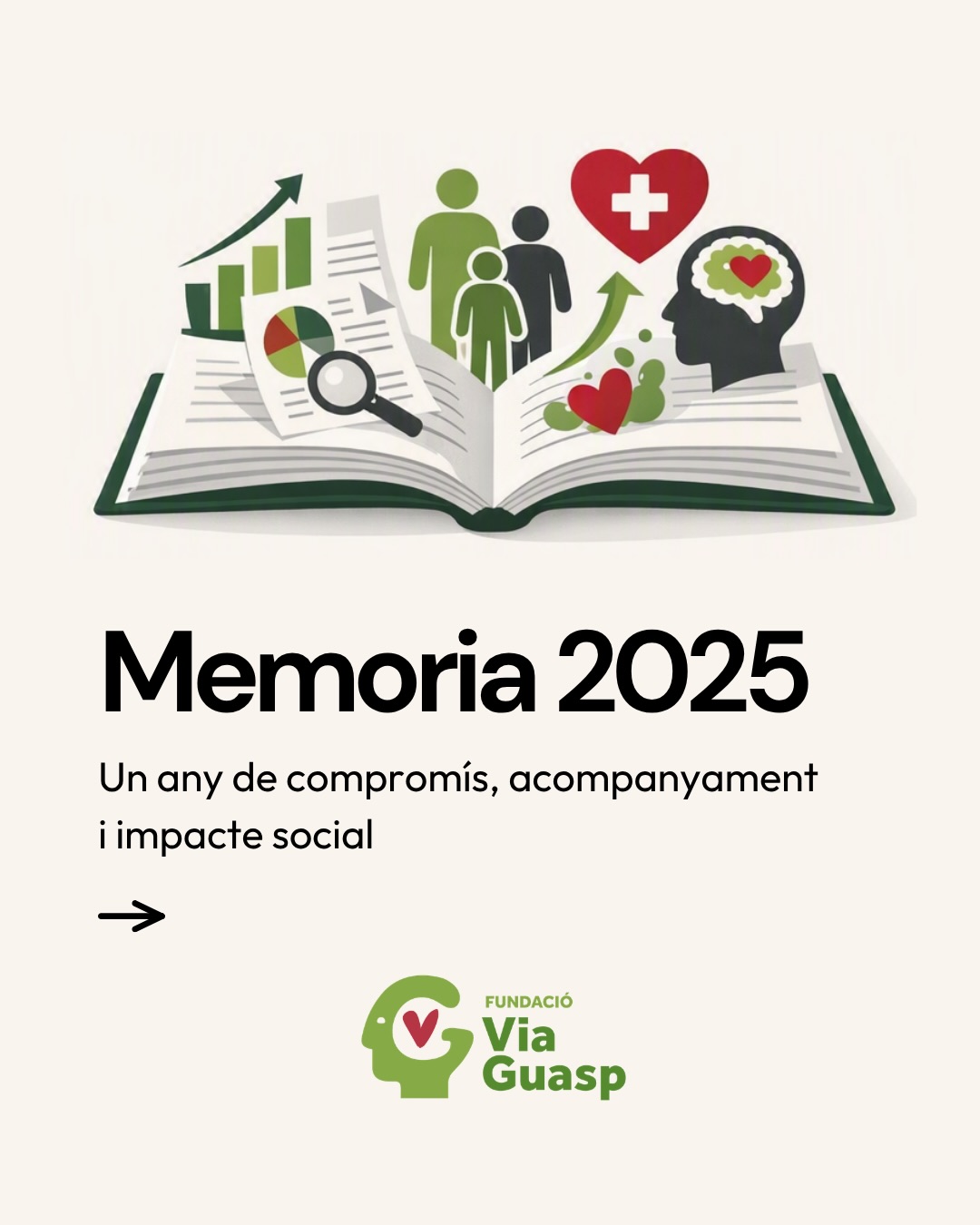 📊 La Memòria del 2025!
Darrere de cada dada hi ha persones, històries i un compromís compartit per defensar els drets i la dignitat de les persones amb diagnòstic en salut mental.
En aquest carrusel us compartim un resum d’algunes de les fites més destacades del 2025. Si voleu conèixer amb més detall la nostra activitat, els projectes desenvolupats i l’impacte de la Fundació durant aquest any, ja podeu consultar la Memòria 2025 completa a la nostra web.
🔗 Enllaç a la bio.
#FundacioViaGuasp #SalutMental #Inclusió #Drets #TercerSector
